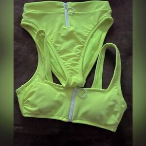 👙 XHILARATION 👙2 pc Bikini NEON GREEN  w white zippers Women’s | Size:XS